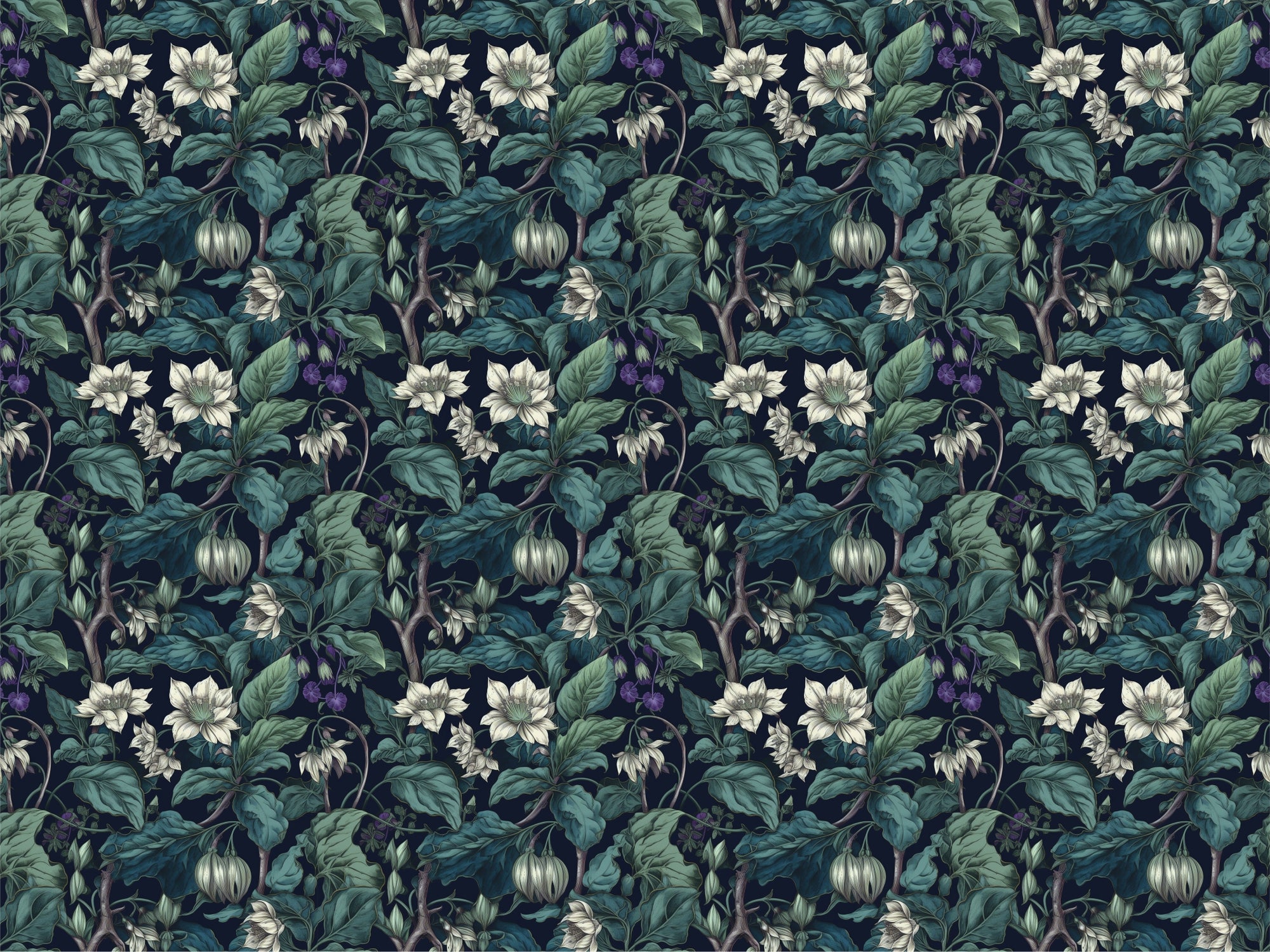 Botanical Blossom Wall Mural - Teal
