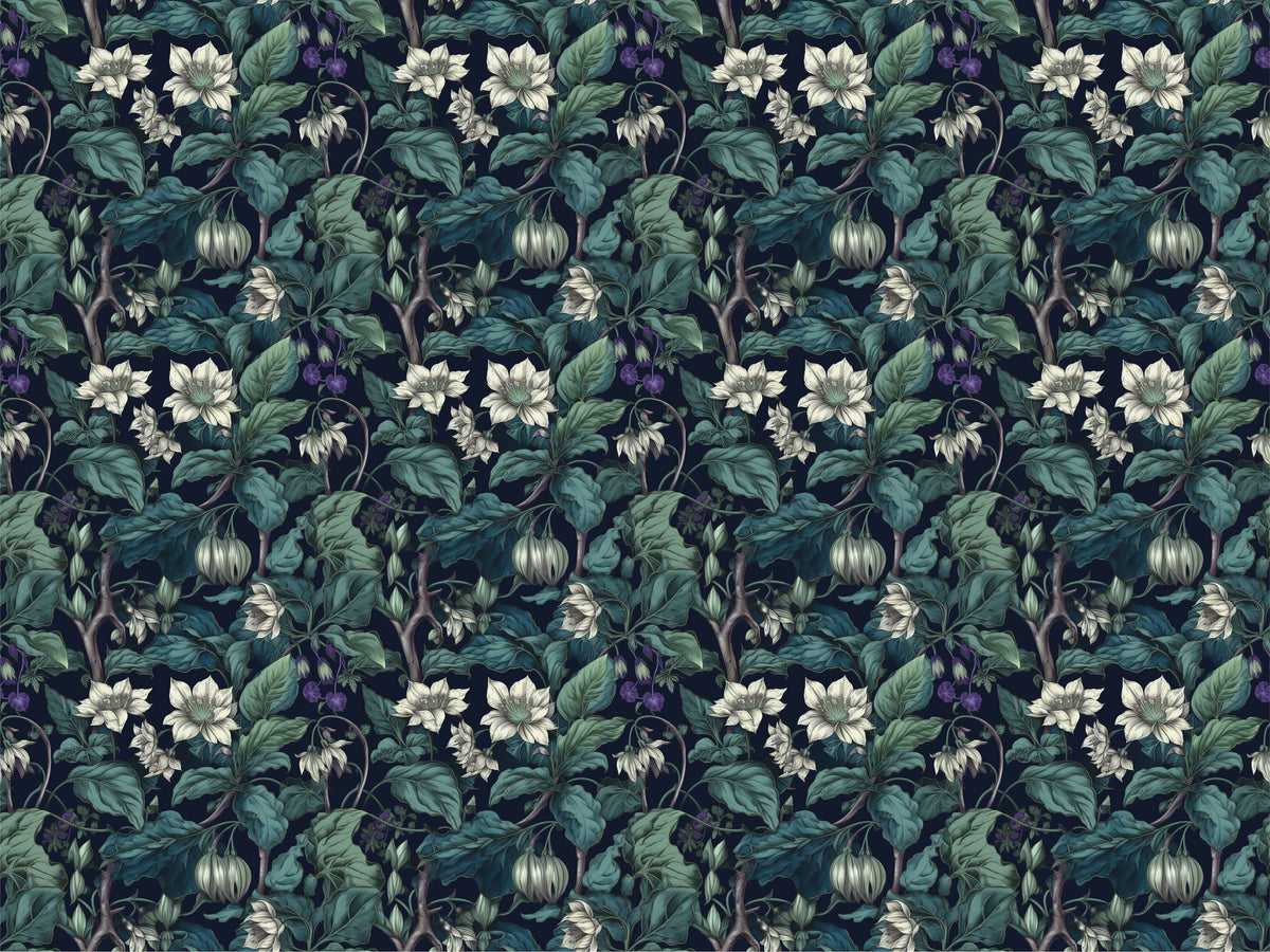 Botanical Blossom Wall Mural - Teal in your room — zoomed