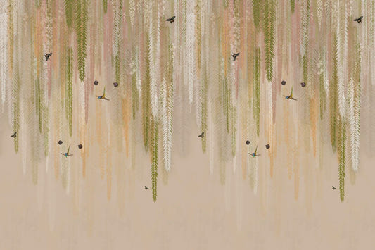 Hanging Leaves Wallpaper Mural - Beige