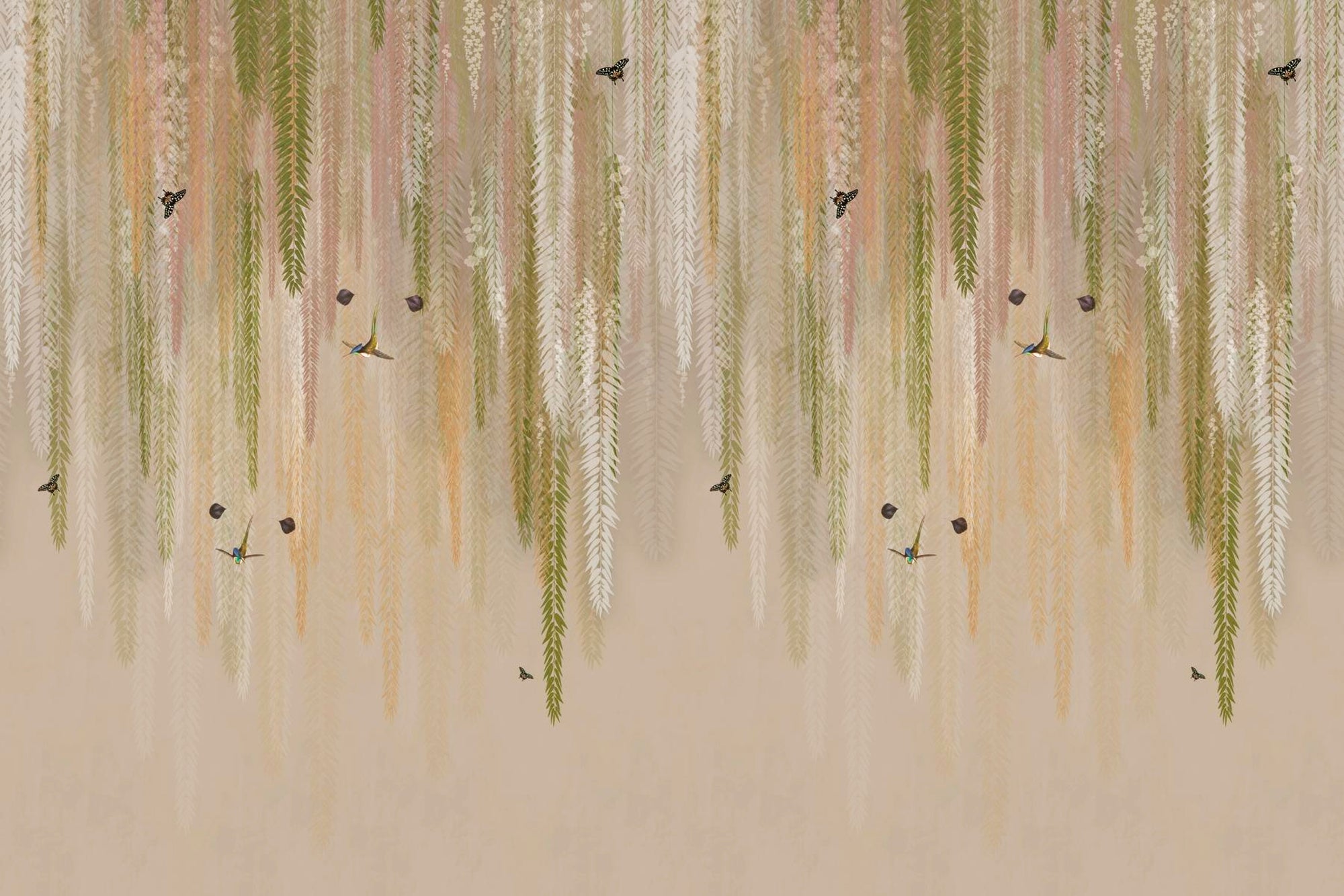 Hanging Leaves Wallpaper Mural - Beige