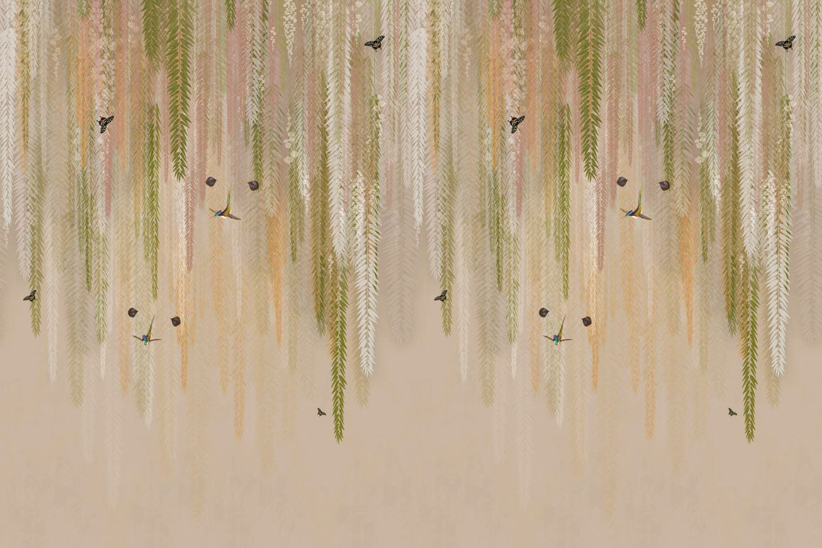 Hanging Leaves Wallpaper Mural - Beige in your room — zoomed