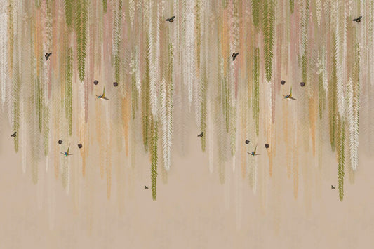 Hanging Leaves Wallpaper Mural - Beige