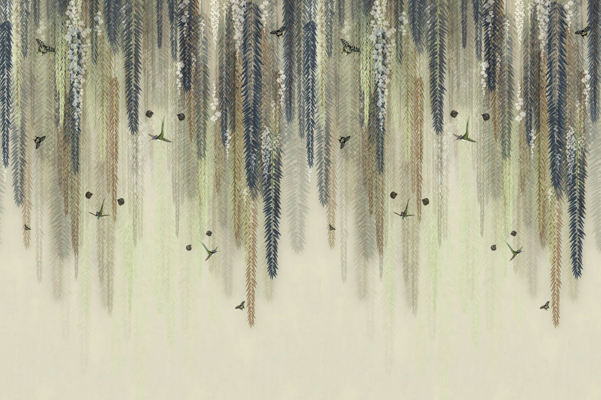 Hanging Leaves Wallpaper Mural - Green in your room — zoomed