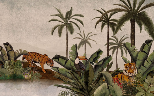 Tropical Tigers in Jungle Wall Mural