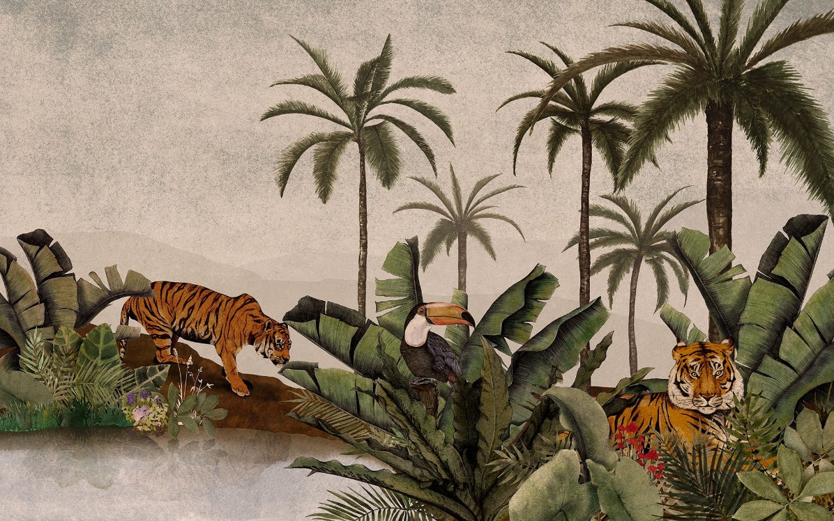 Tropical Tigers in Jungle Wall Mural