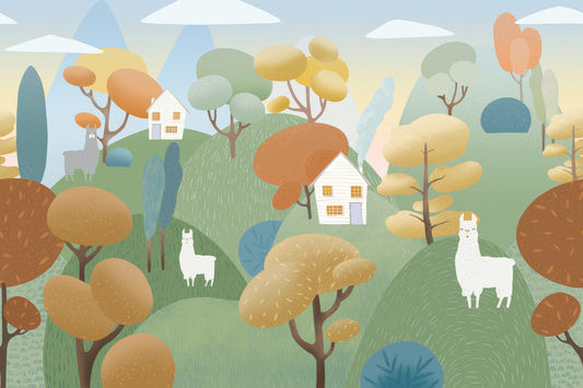 Whimsical Llama Hills Wallpaper Mural