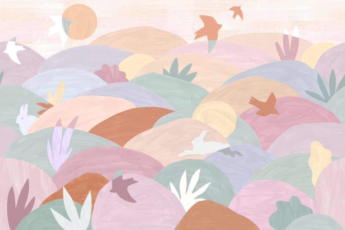 Pastel Abstract Hills and Landscape Wallpaper in your room