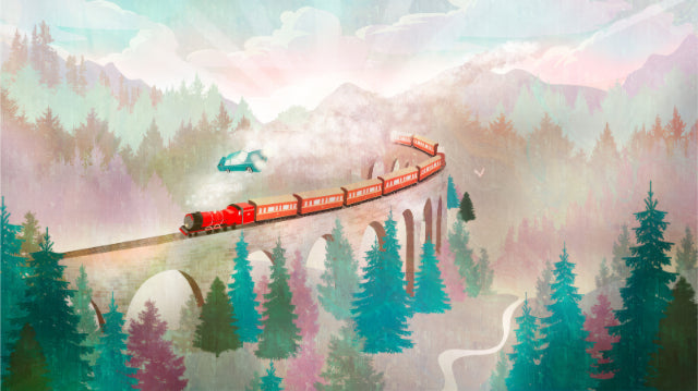 Misty Mountain Viaduct with Red Train Mural