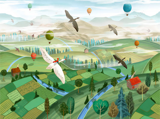 Flying Birds Over Valley Wall Mural