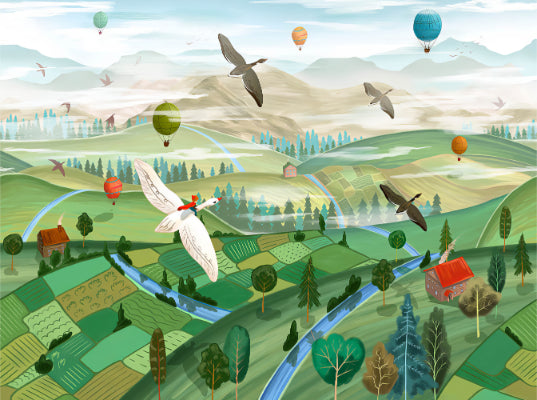 Flying Birds Over Valley Wall Mural in your room