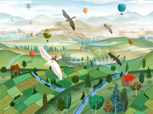 Flying Birds Over Valley Wall Mural