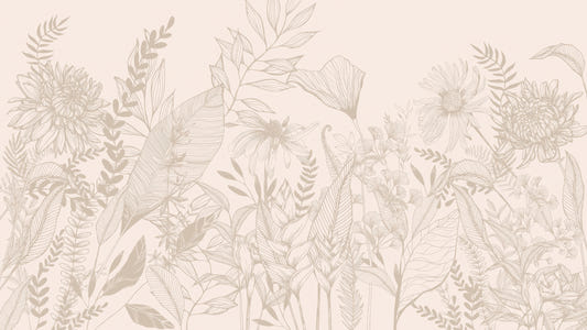 Beige Botanical Floral Line Art Wallpaper