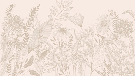 Beige Botanical Floral Line Art Wallpaper