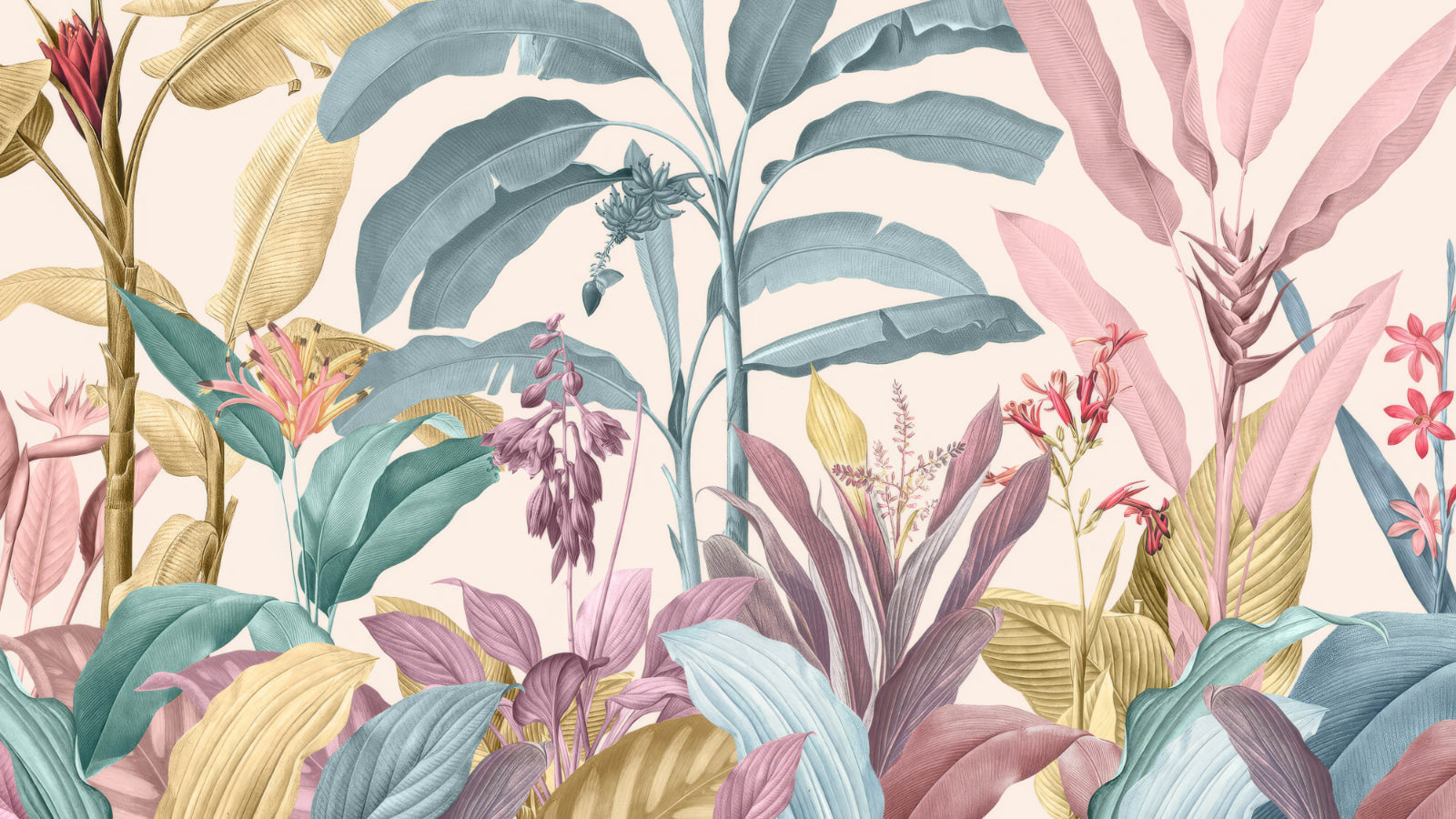 Pastel Tropical Plant Wallpaper Mural