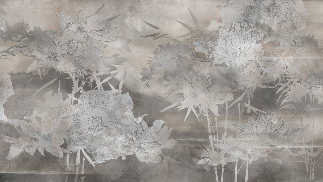 Gray Botanical Harmony Wallpaper Mural