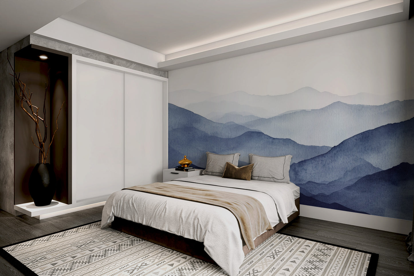Blue Watercolor Mountains Wallpaper Mural