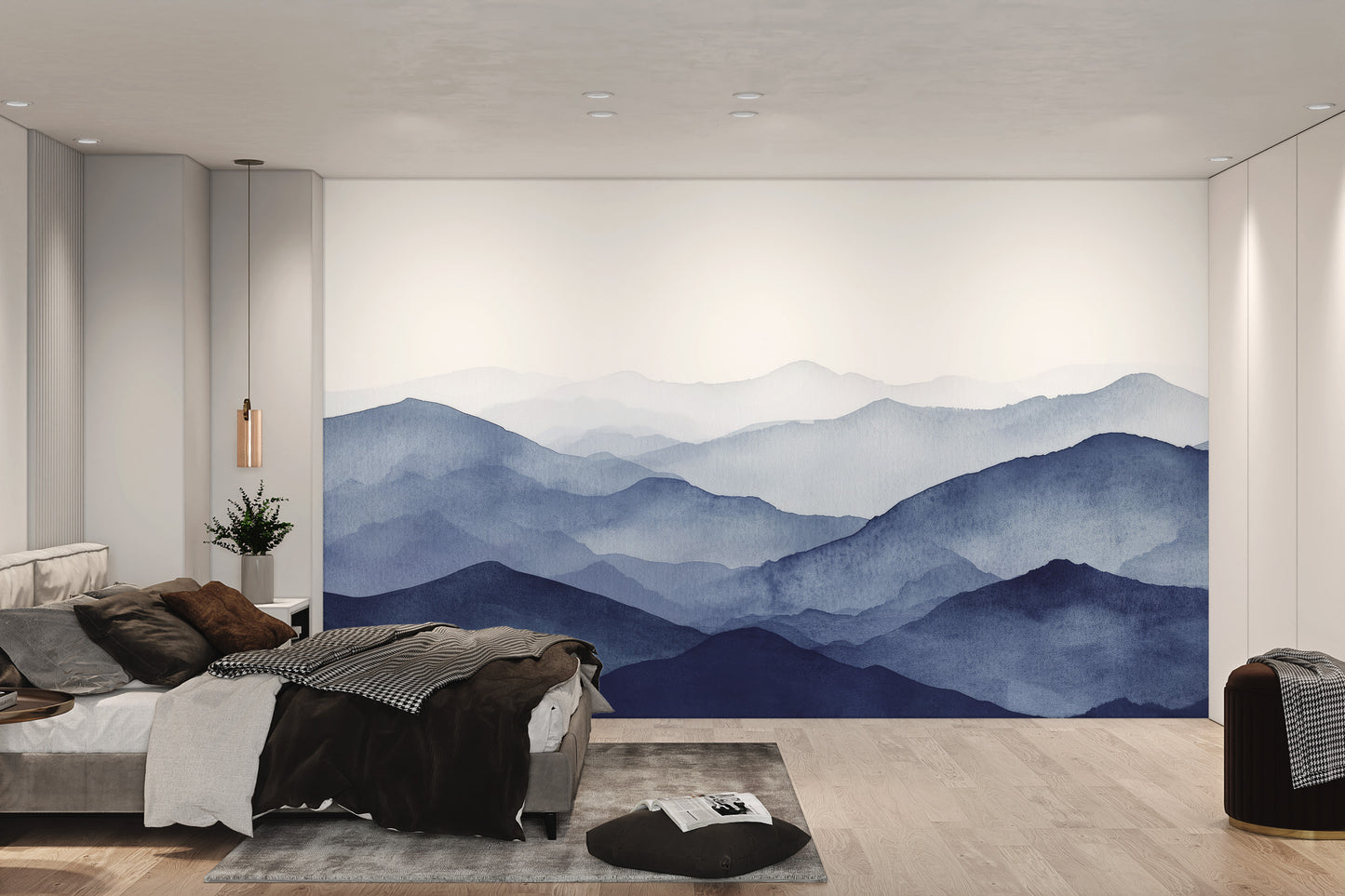 Blue Watercolor Mountains Wallpaper Mural