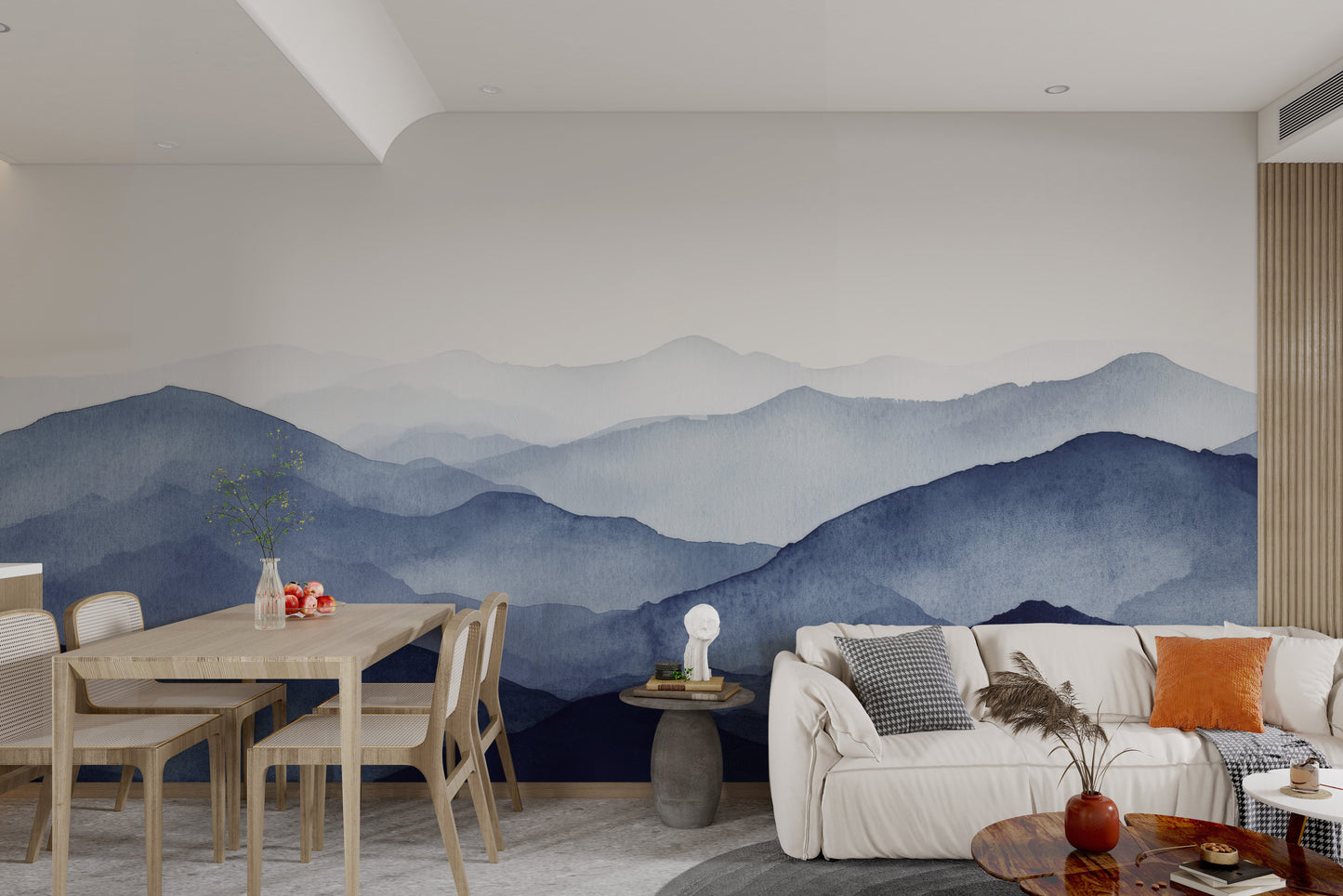 Blue Watercolor Mountains Wallpaper Mural