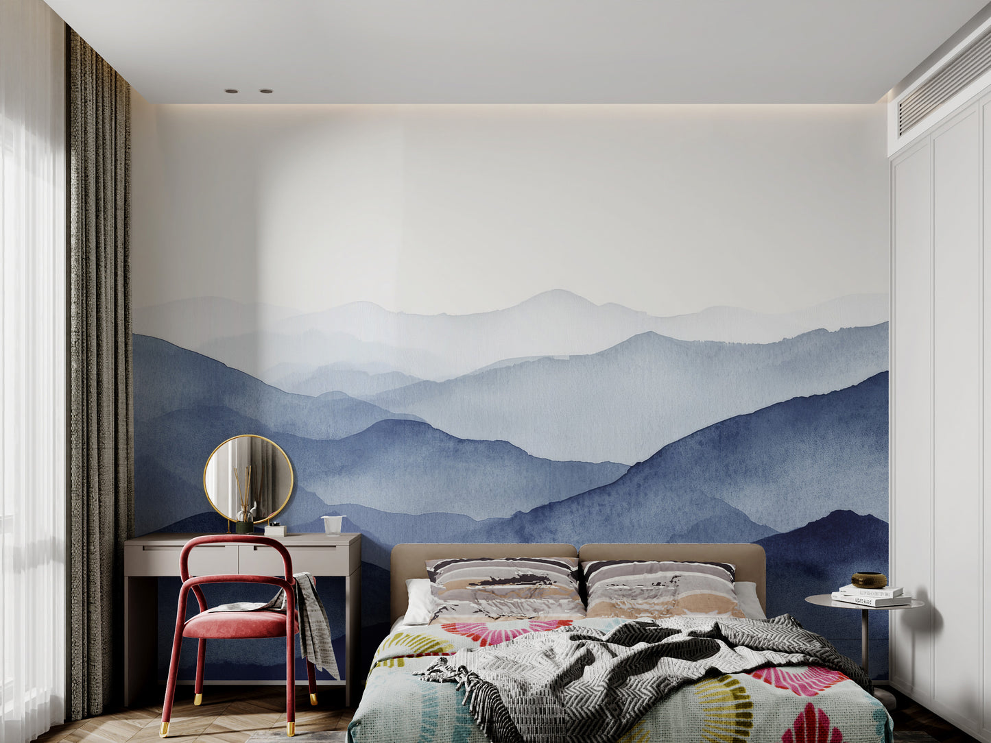 Blue Watercolor Mountains Wallpaper Mural
