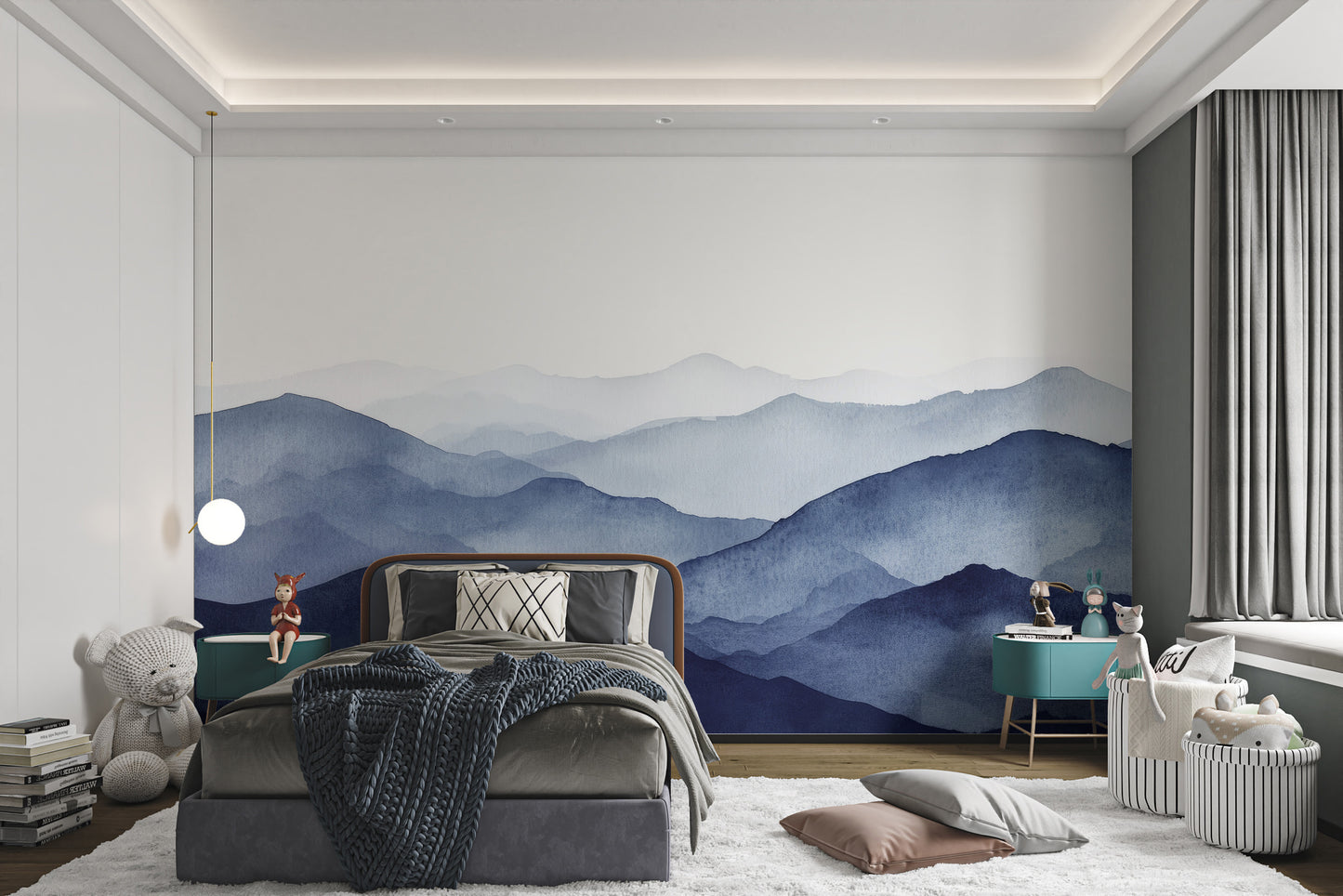 Blue Watercolor Mountains Wallpaper Mural