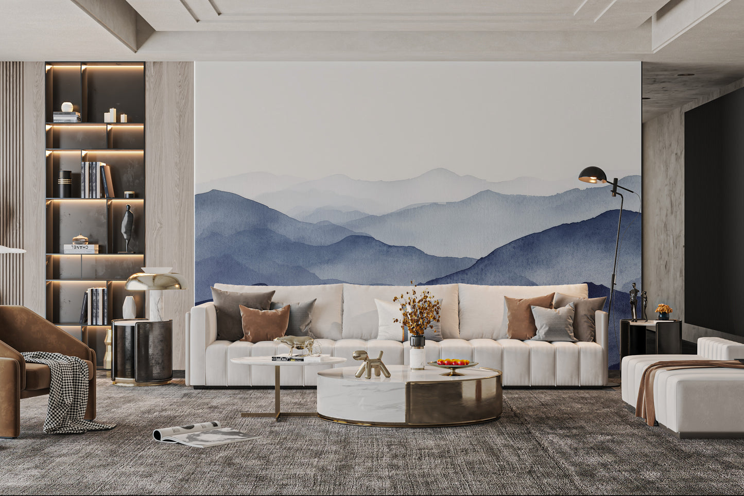 Blue Watercolor Mountains Wallpaper Mural