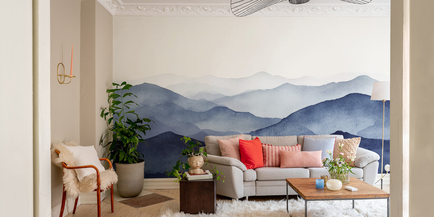 Blue Watercolor Mountains Wallpaper Mural