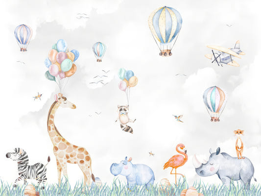 Playful Safari Animal Parade Wallpaper
