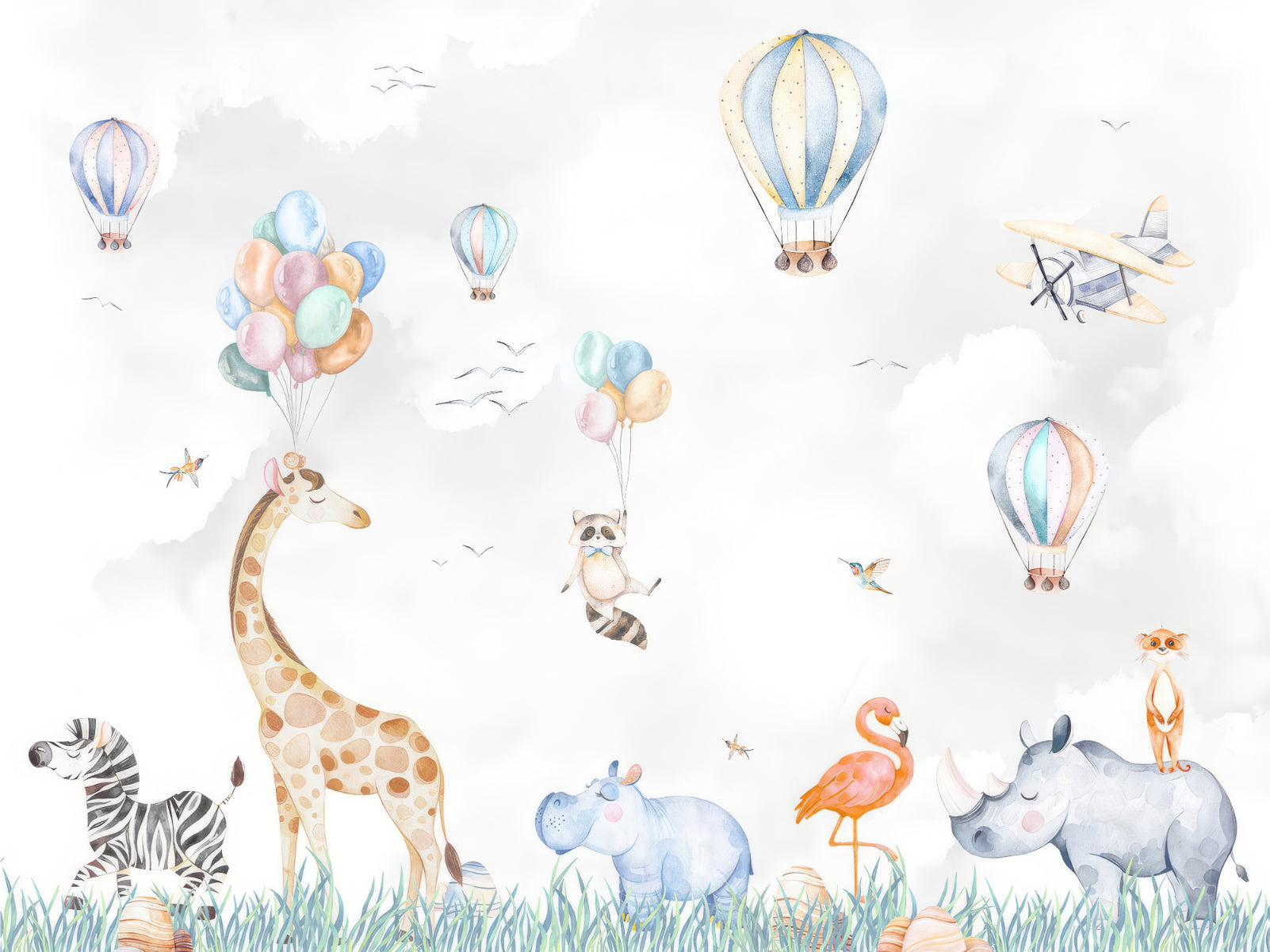 Playful Safari Animal Parade Wallpaper