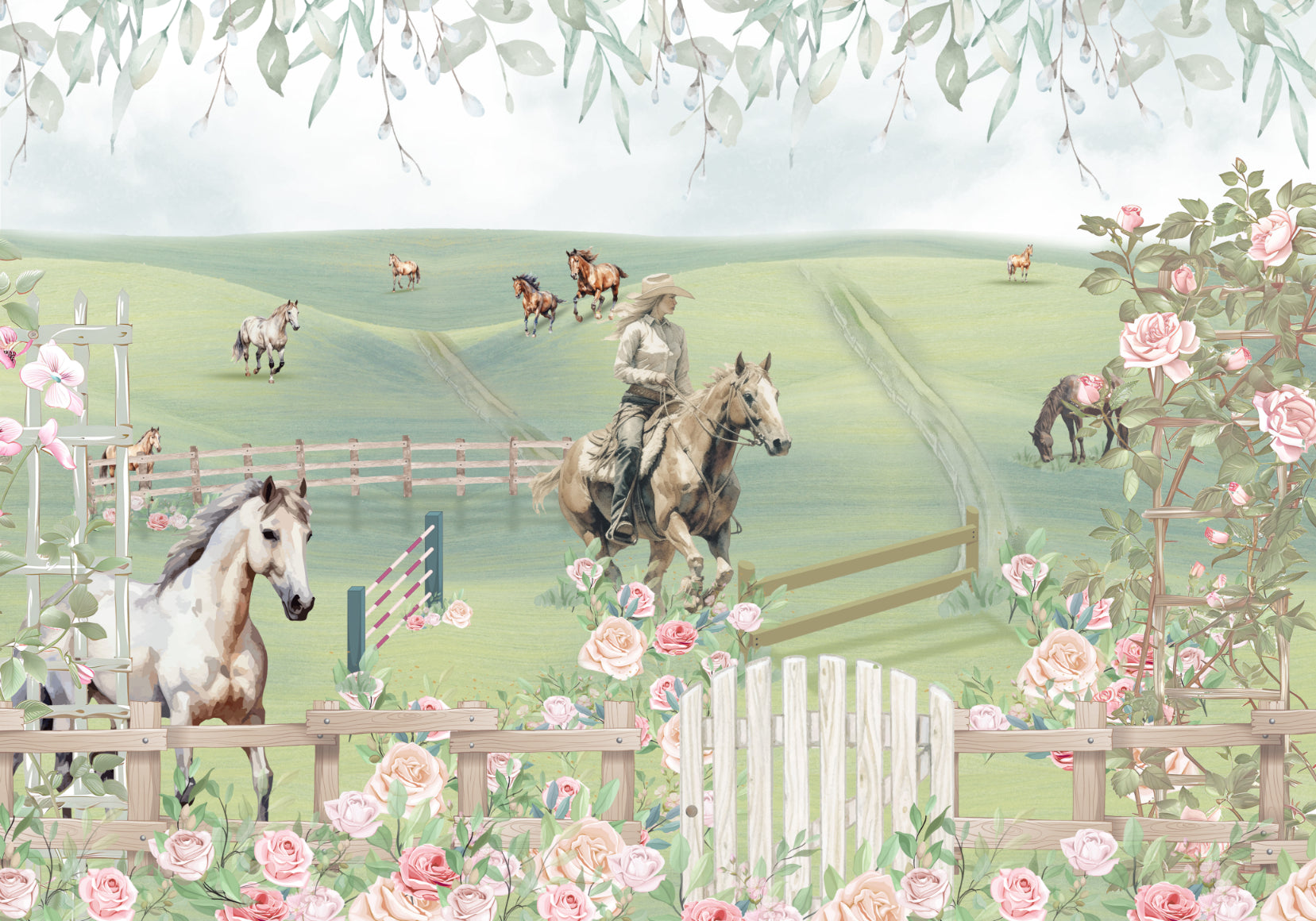 Countryside Horse Riding Wallpaper Mural