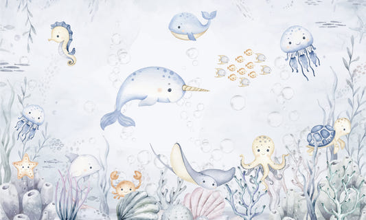 Aquatic Animals Kids Room Wallpaper Mural