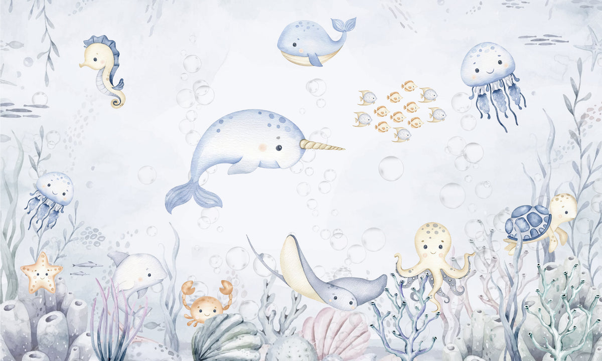 Aquatic Animals Kids Room Wallpaper Mural