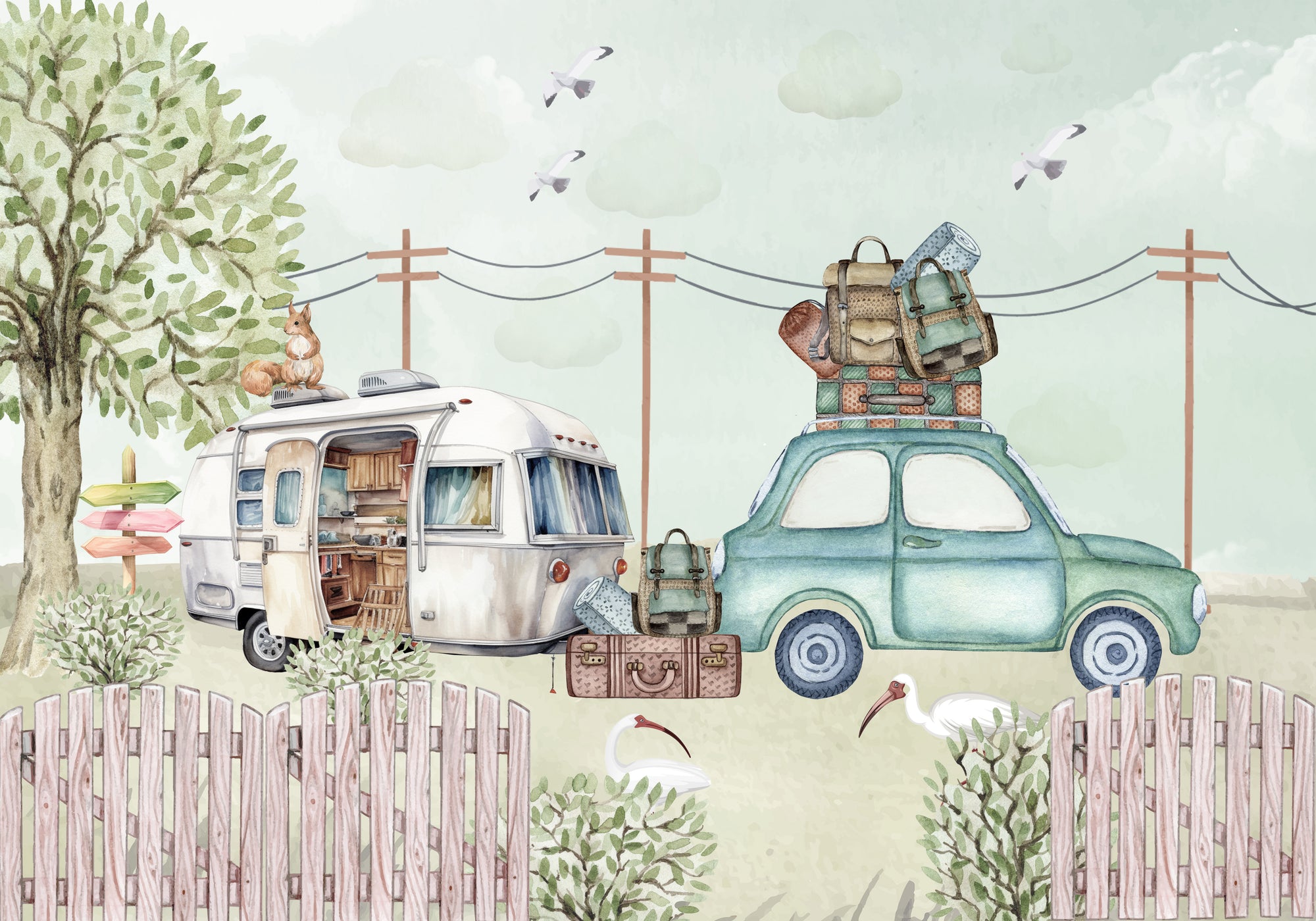 A Trip with Campervan Wallpaper Mural