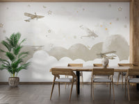 Gentle airplanes in a starry, cloudy sky, creating a whimsical wallpaper mural.