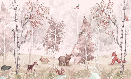 Pastel Forest Animal Wallpaper Mural