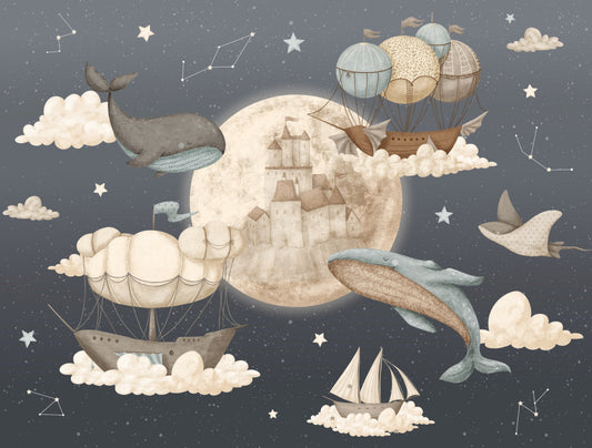 Ships and Dolphins Wallpaper Mural