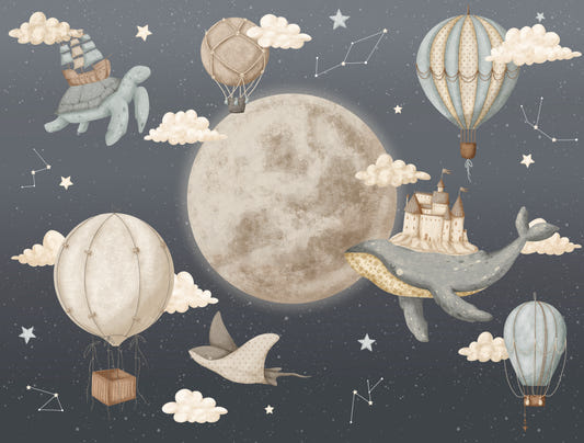 Hot Air Balloons with Dolphins Wallpaper Mural