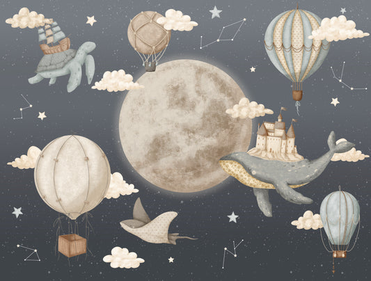 Hot Air Balloons with Dolphins Wallpaper Mural