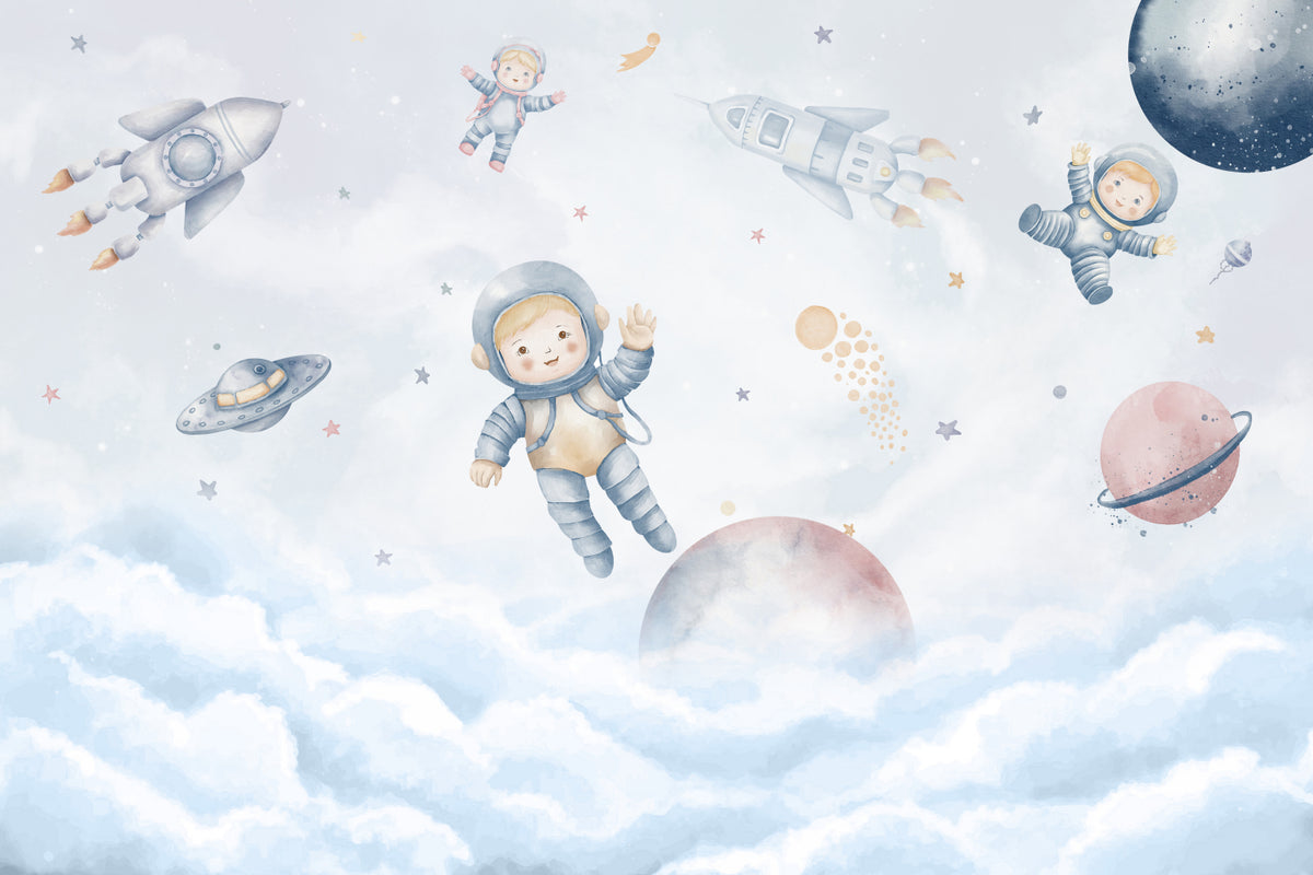 Little Astronaut in Space Wallpaper Mural in your room