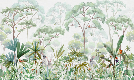 Soft Green Forest Wildlife Kids Wallpaper