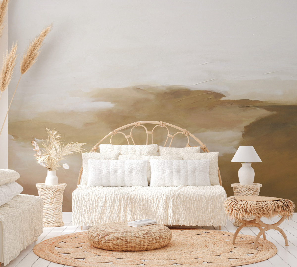 Golden Abstract Brushstrokes Wall Mural