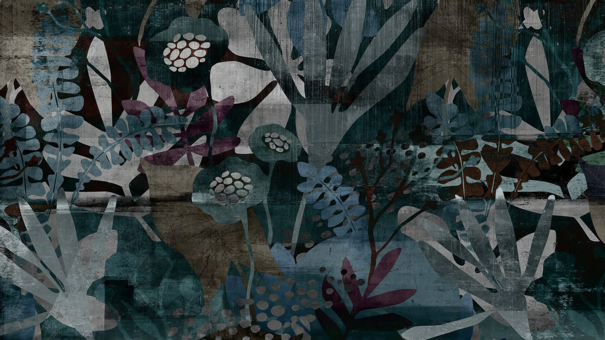 Botanical Abstract Wallpaper Mural in your room — zoomed