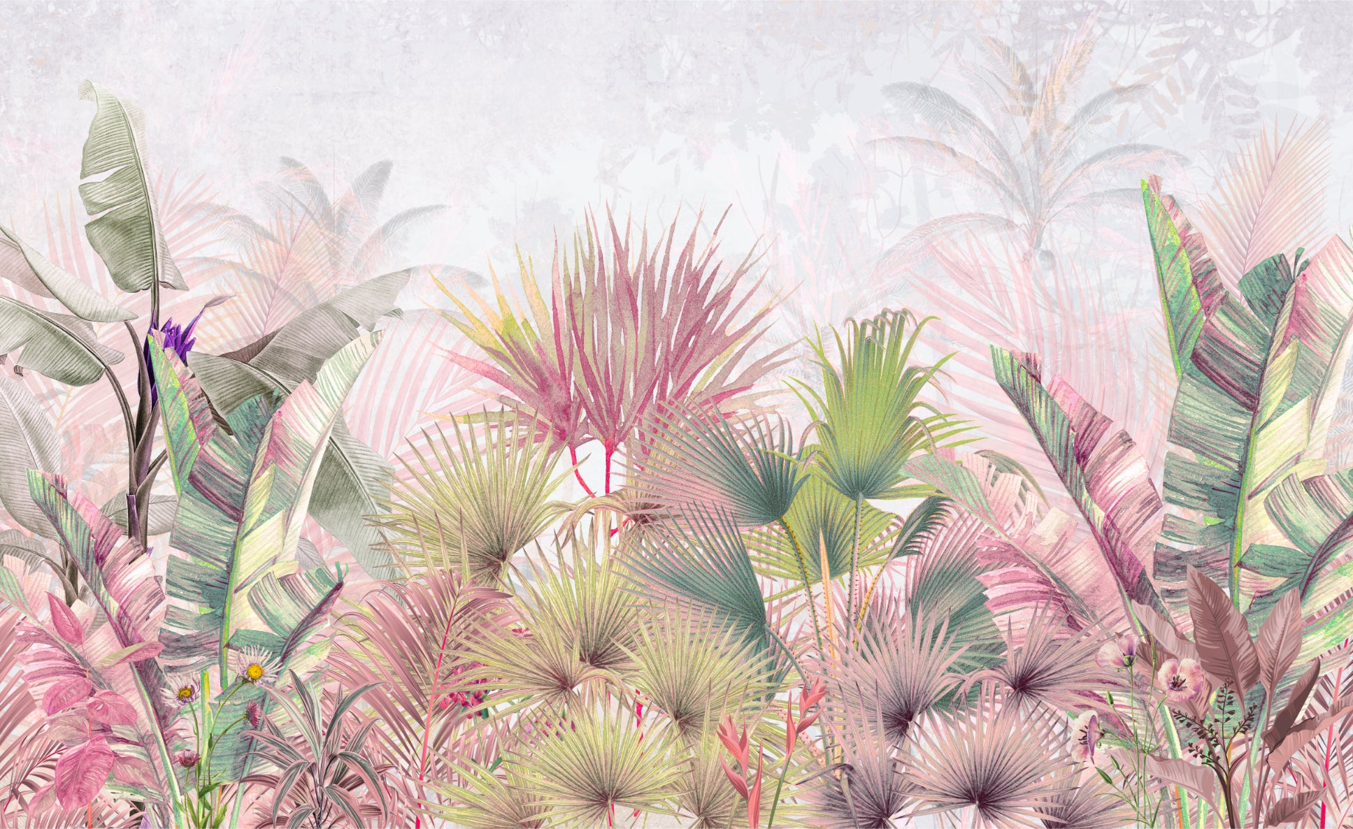 Pastel Tropical Palm and Banana Leaves Wallpaper