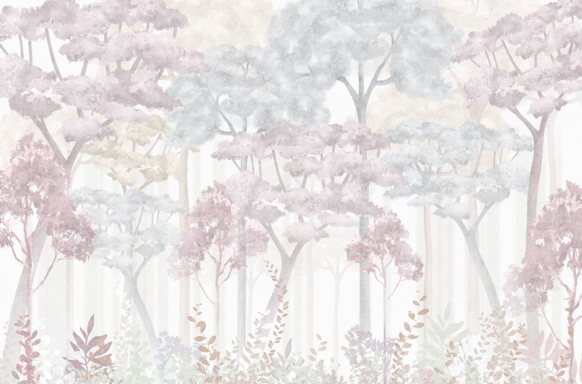 Pastel Forest Watercolor Wallpaper in your room
