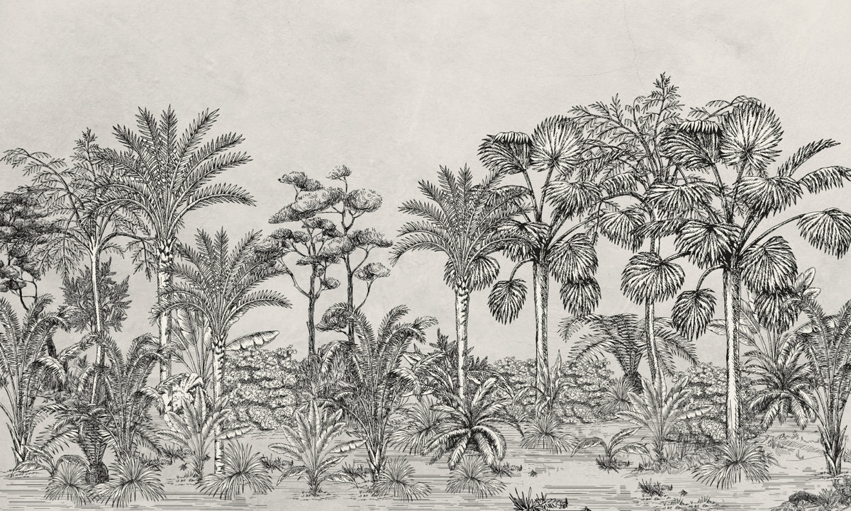 Vintage Tropical Forest Wallpaper in your room — zoomed