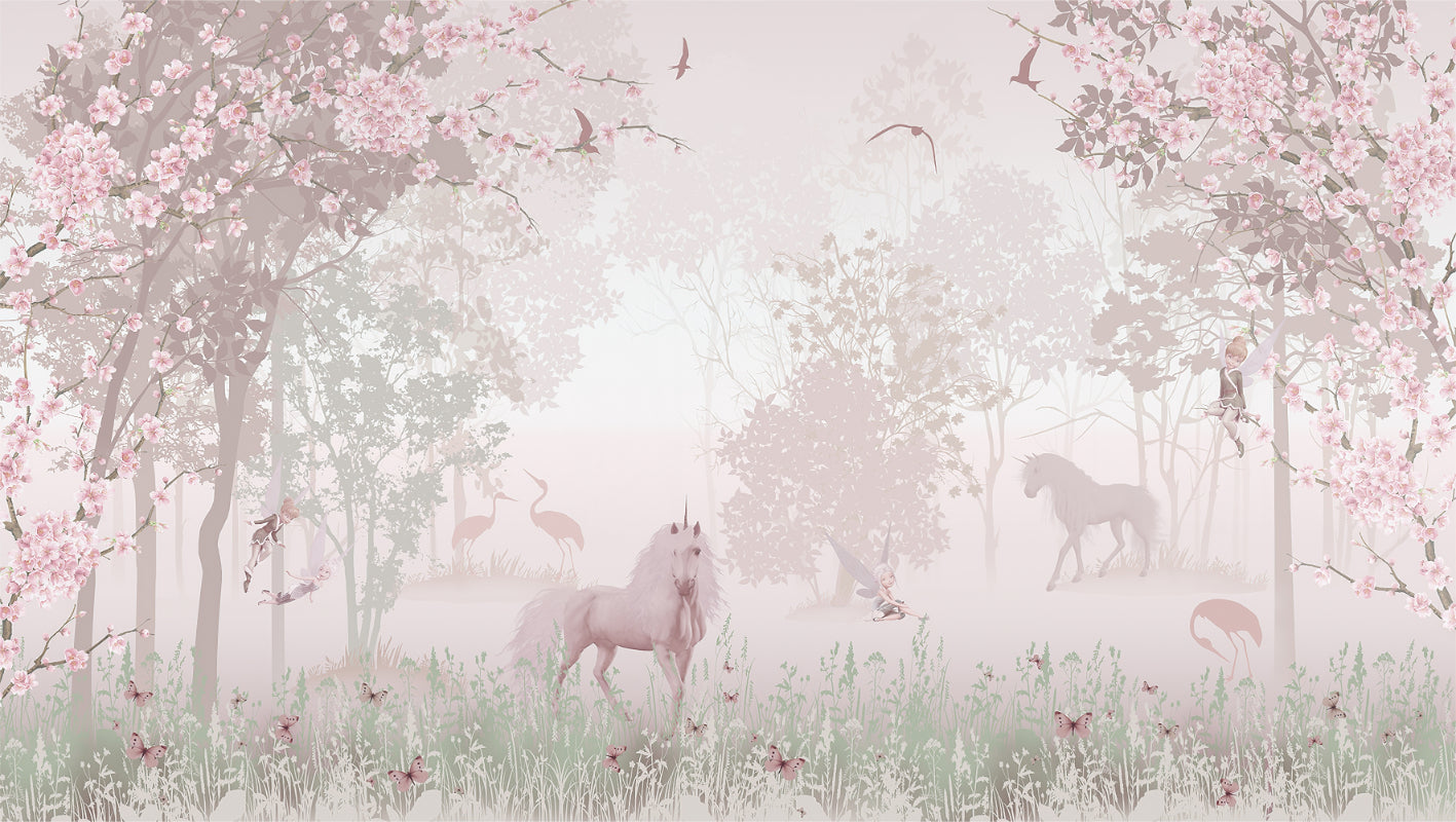 Enchanted Unicorn Blossom Forest Mural
