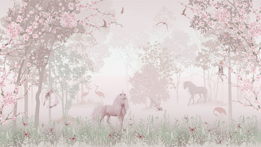 Enchanted Unicorn Blossom Forest Mural