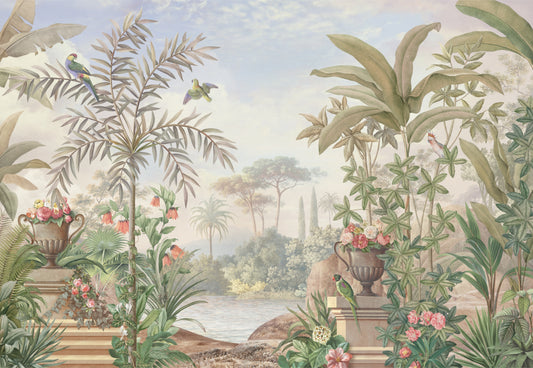 Vintage Tropical Paradise Botanical Mural