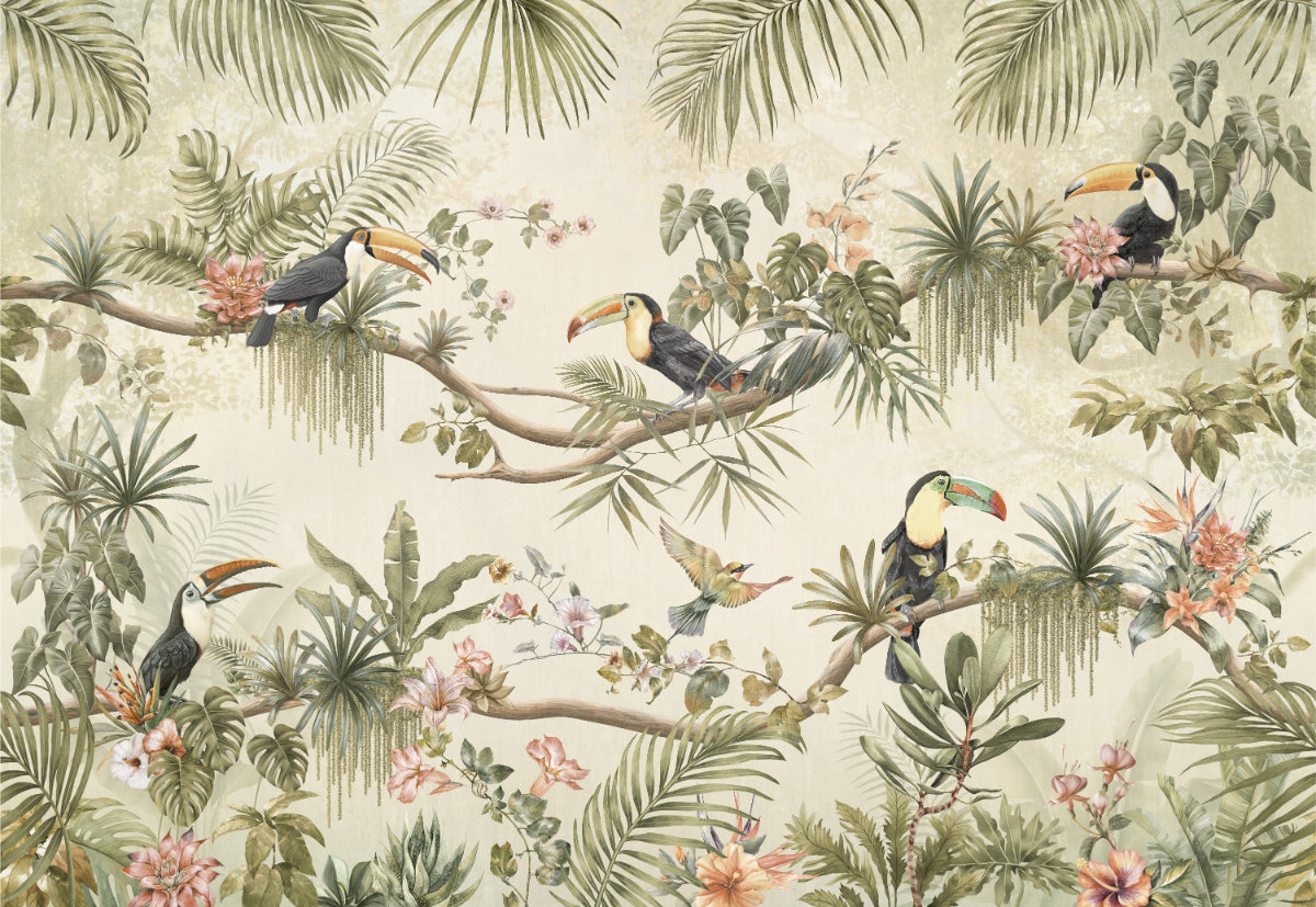 Tropical Toucan Jungle Wallpaper Mural in your room