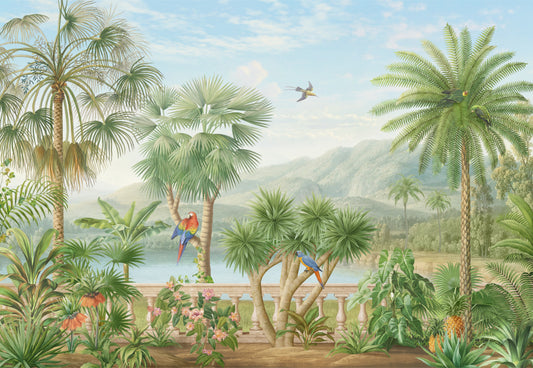 Jungle Paradise Mural with Exotic Birds