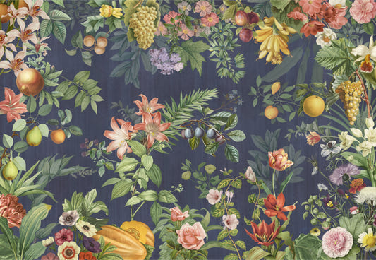 Botanical Floral and Fruit Wallpaper